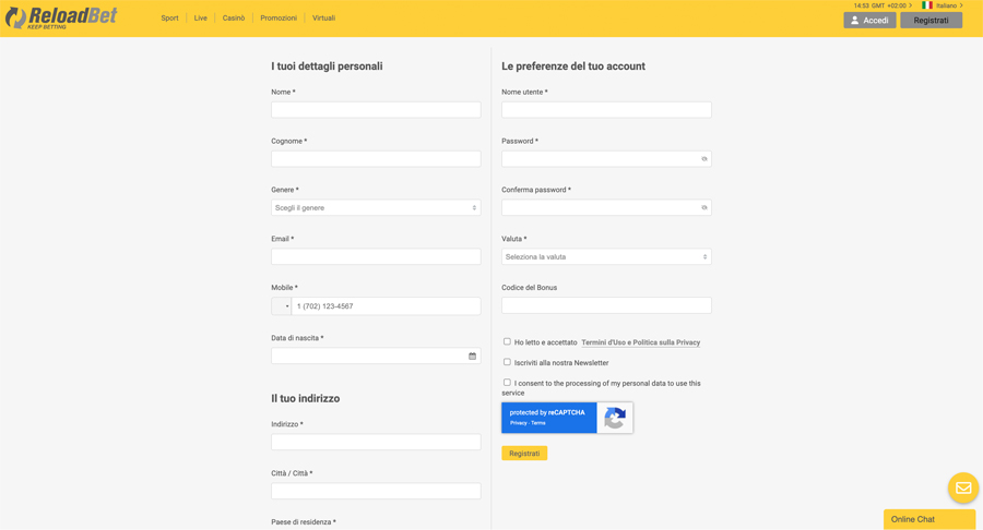 screenshot registrati reloadbet registrati reloadbet
