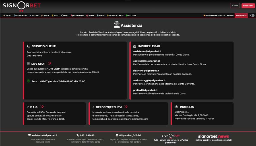 screenshot assistenza signorbet screenshot assistenza signorbet
