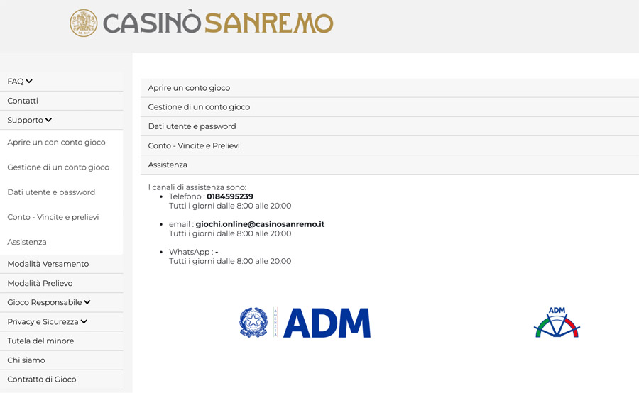 {156} La mia valutazione del servizio di assistenza clienti del Casinò Online di Sanremo.