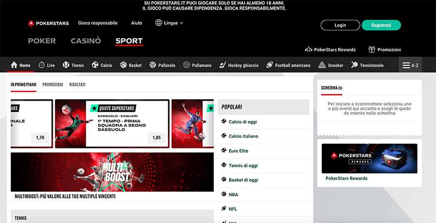 interfaccia casino pokerstars di skybet screenshot scommesse pokerstars