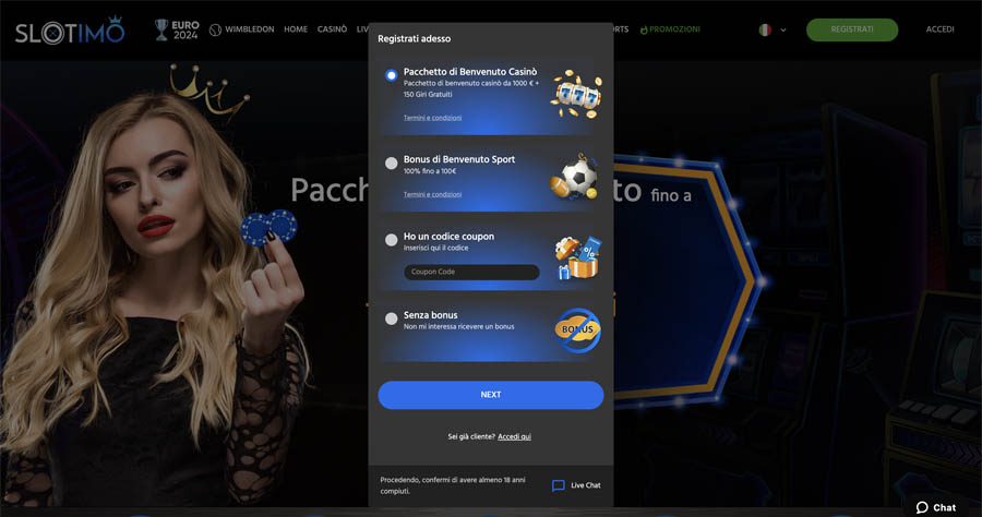 Inserisci l'importo del deposito Bonus 4° Deposito (100% fino a 200 € + 50 Giri Gratis)