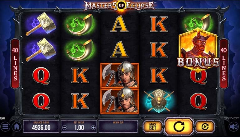 {38} In <strong>Masters of Eclipse</strong> , ti aspetta un'avventura in un mondo fantastico in cui si svolge una battaglia tra esseri umani e creature demoniache: solo sconfiggendo queste ultime potrai accedere ai premi migliori! Si tratta di una slot coinvolgente ed epica, caratterizzata da un comparto grafico e una colonna sonora che rendono l'esperienza di gioco ancora più affascinante.