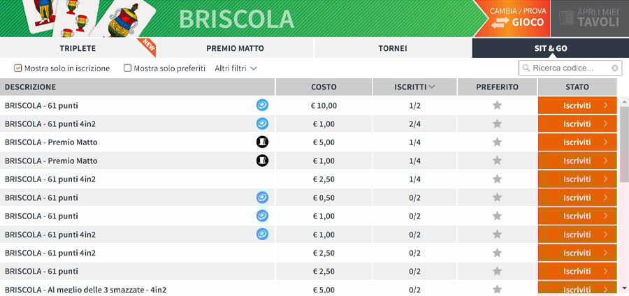screenshot briscola snai