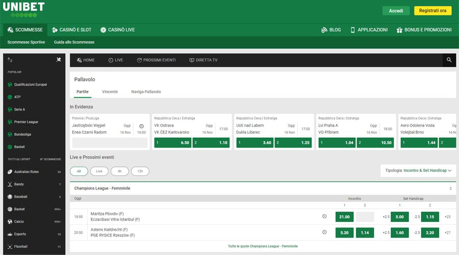 screenshot pallavolo unibet screenshot pallavolo unibet