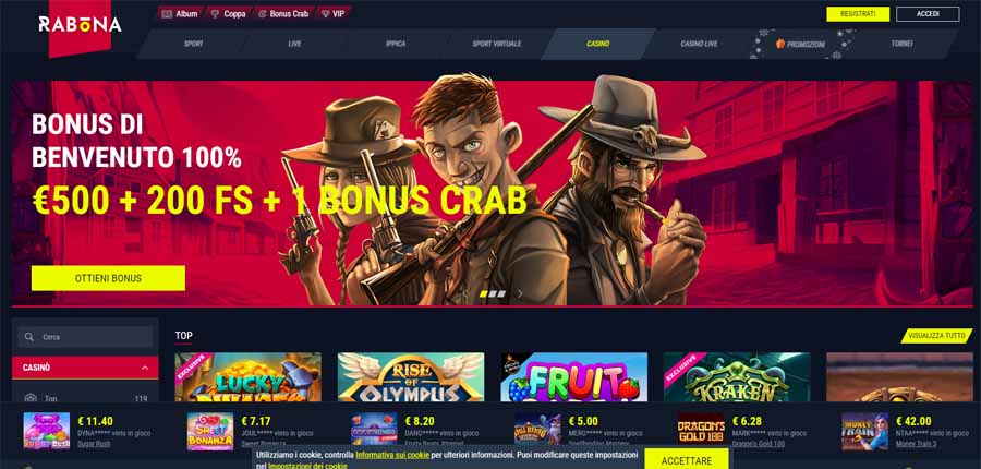 {56} Rabona è un sito ben organizzato e molto noto tra i casinò online in Svizzera, con una ricca offerta di giochi che spazia da slot, roulette e