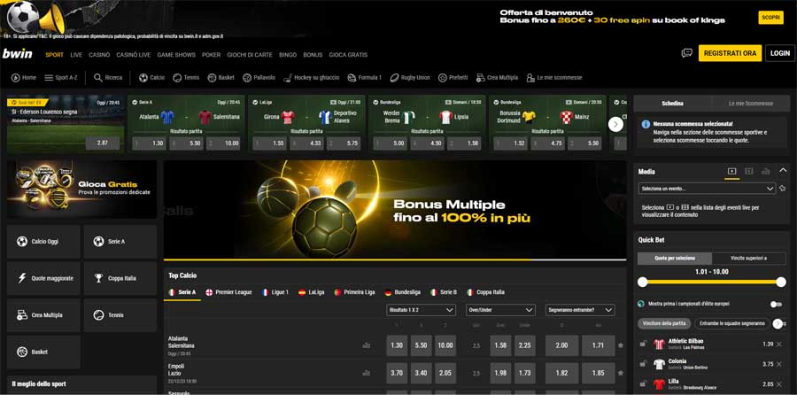 Screenshot di Bwin mostrando l'offerta sportiva davvero speciale in Croazia bwin offerta sportiva unica croazia