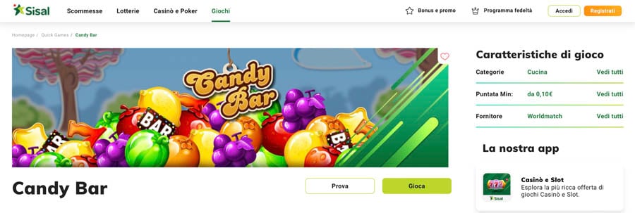 {25} screenshot del gioco Candy Bar di Sisal.