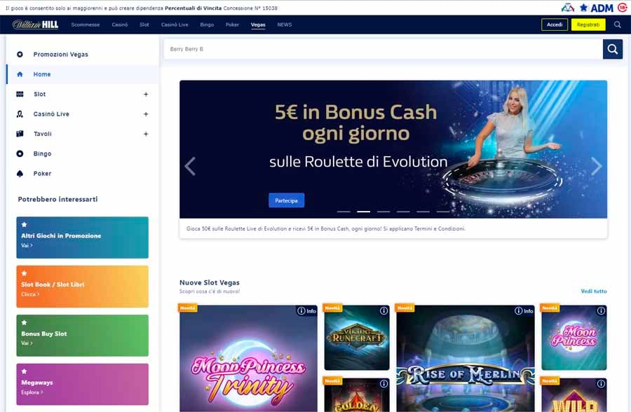 Cattura dello schermo di William Hill nel panorama del gaming digitale sloveno. William Hill offre anche giochi digitali in Slovenia.