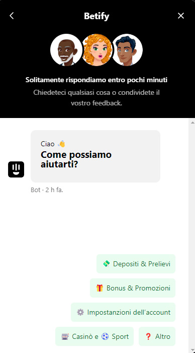 screenshot servizio betify servizio betify