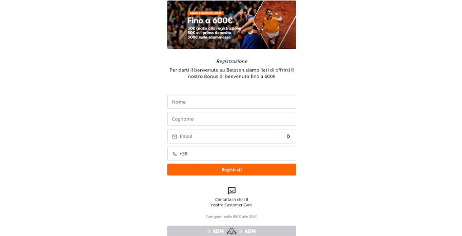 screenshot registrazione betsson registrazione betsson