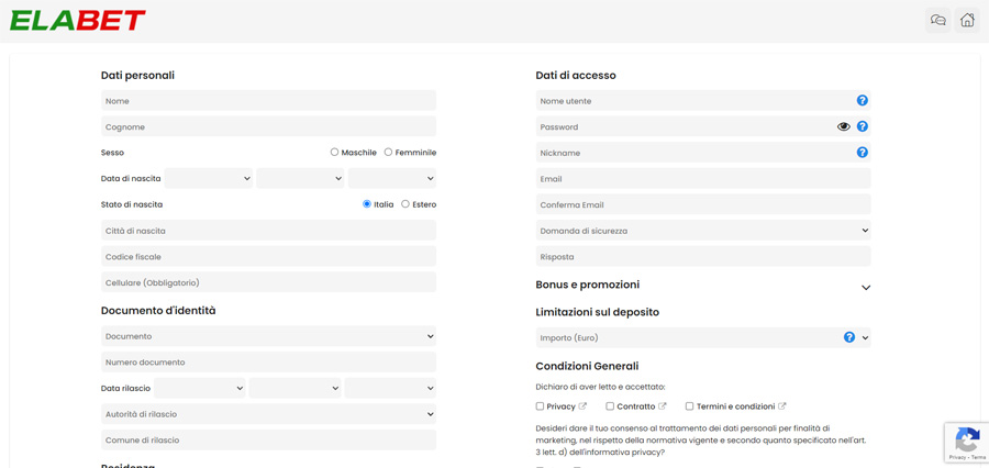 screenshot registrazione elabet registrazione elabet