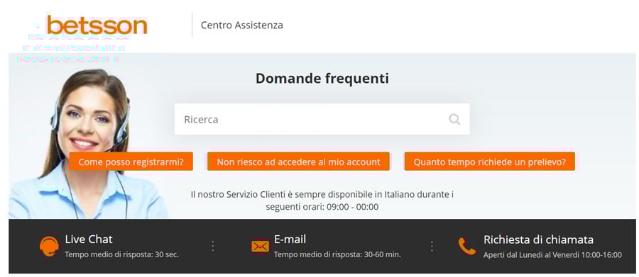 screenshot servizio betsson servizio betsson