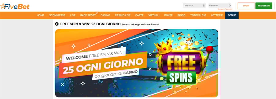 free spin bonus benvenuto fivebet free spin bonus benvenuto fivebet