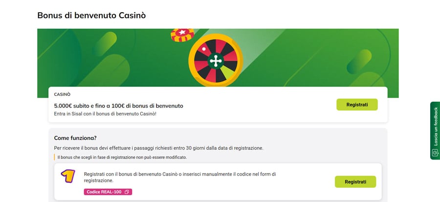 bonus benvenuto spid sisal