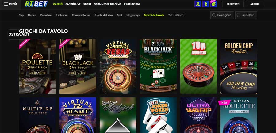 giochi tavolo rtbet