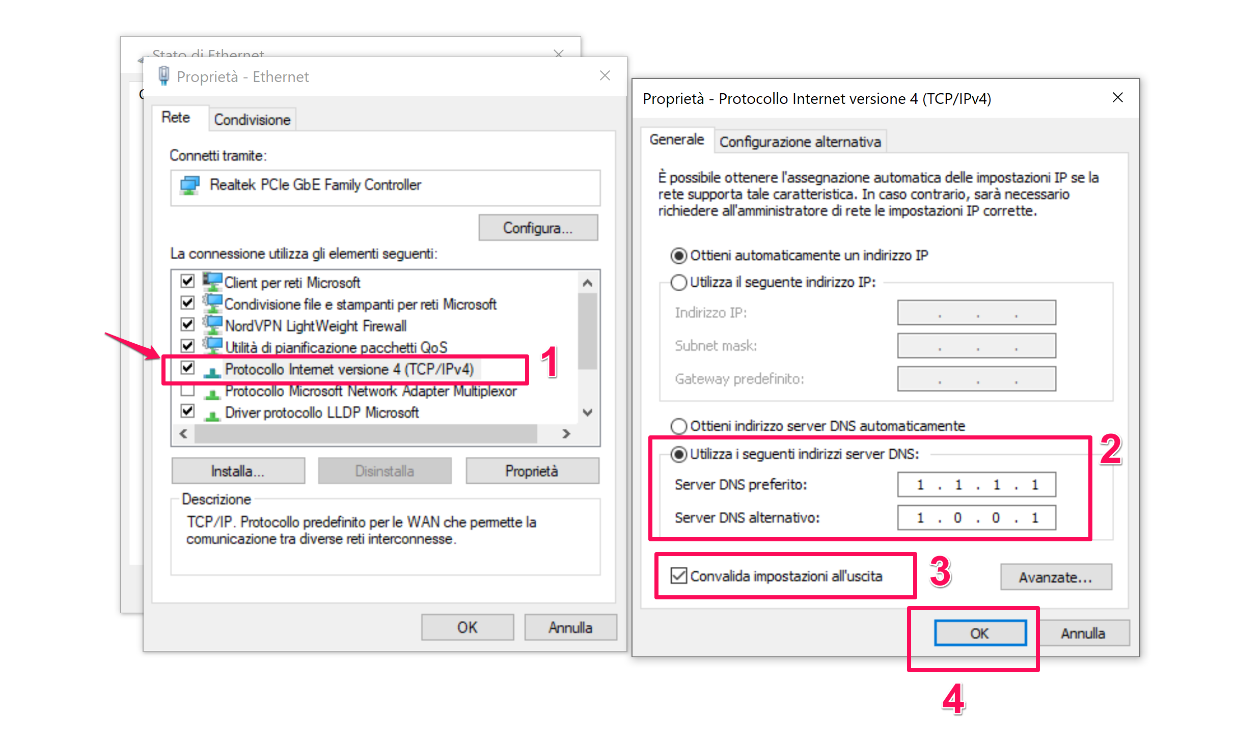 imposta il dns di cloudflare