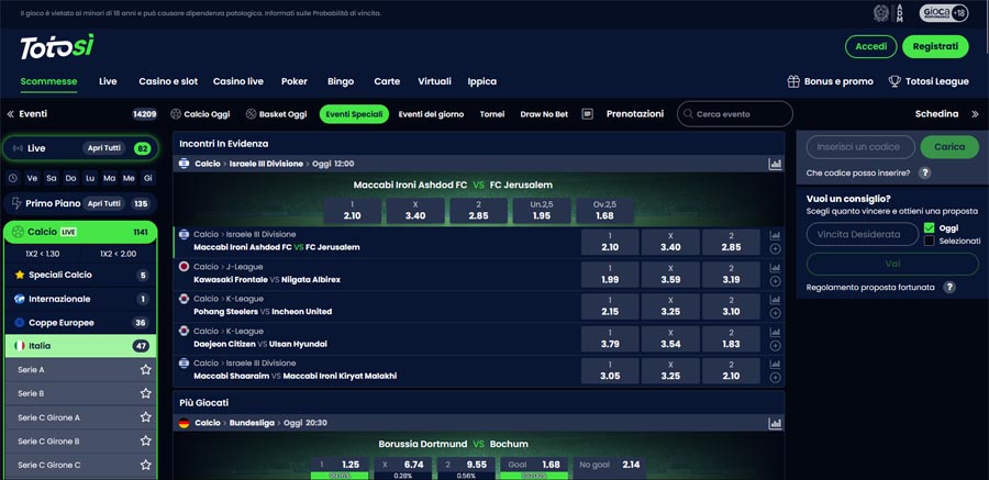 eventi speciali totosi casino