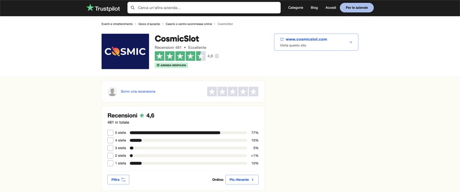 trustpilot cosmic slot