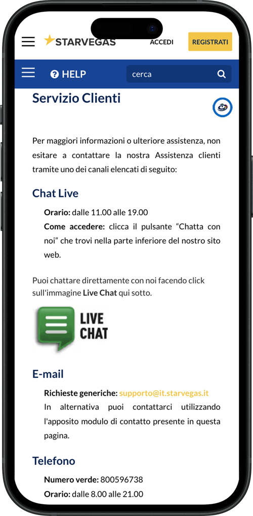 servizio clienti starvegas