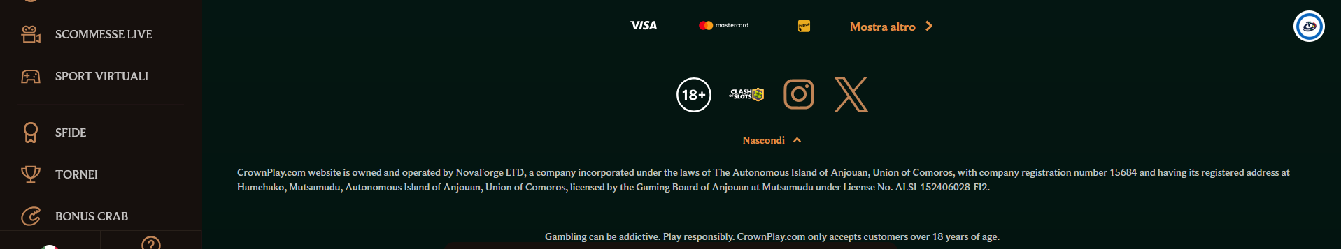 sicurezza di crownplay