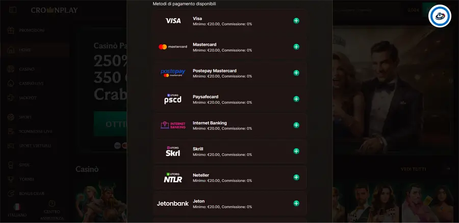 metodi di pagamento di crownplay